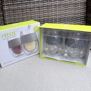 Wine Freeze Cup Set of 2 - Plastic Double Wall Insulated Wine Cooling Freezable